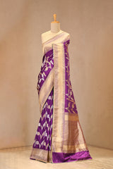 Deep Purple Banarasi Silk Saree with Wavy Zari Weave