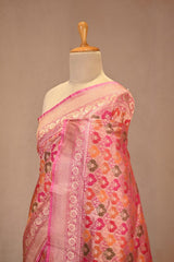 Pink Katan Silk Saree with Rangkat Multicolour Arched Motifs