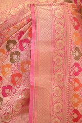Pink Katan Silk Saree with Rangkat Multicolour Arched Motifs