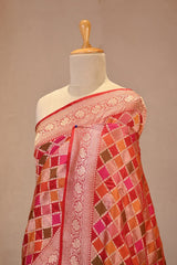 Red Banarasi Katan Silk Saree with Rangkat Checks and Zari