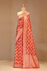 Red Banarasi Katan Silk Saree with Rangkat Checks and Zari