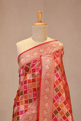 Red Banarasi Katan Silk Saree with Rangkat Checks and Zari