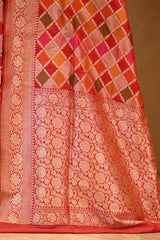 Red Banarasi Katan Silk Saree with Rangkat Checks and Zari