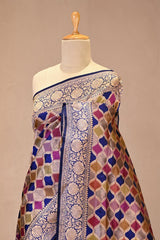 Navy Blue Banarasi Rangkat Katan Silk Saree with Zari Checks