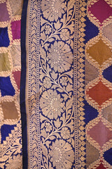 Navy Blue Banarasi Rangkat Katan Silk Saree with Zari Checks