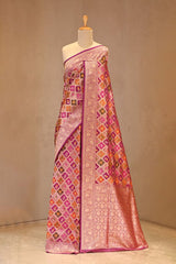 Magenta Pink Banarasi Silk Saree with Zari Rangkat Jaal