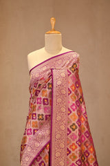 Magenta Pink Banarasi Silk Saree with Zari Rangkat Jaal