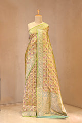 Sage Green Banarasi Silk Saree with Zari Geometrical Jaal
