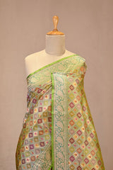 Sage Green Banarasi Silk Saree with Zari Geometrical Jaal