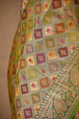 Sage Green Banarasi Silk Saree with Zari Geometrical Jaal