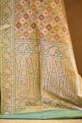 Sage Green Banarasi Silk Saree with Zari Geometrical Jaal