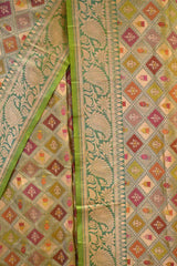 Sage Green Banarasi Silk Saree with Zari Geometrical Jaal
