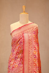 Red Katan Silk Saree with Rangkat Multicolour Arched Motifs