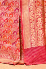 Red Katan Silk Saree with Rangkat Multicolour Arched Motifs