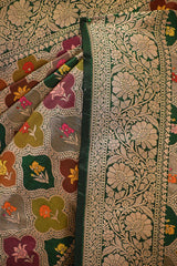 Green Banarasi Silk Saree with Zari Rangkat Jaal Pattern