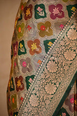 Green Banarasi Silk Saree with Zari Rangkat Jaal Pattern
