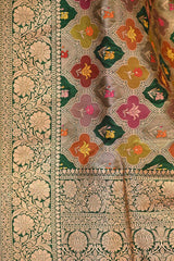 Green Banarasi Silk Saree with Zari Rangkat Jaal Pattern