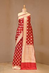 Deep Red Banarasi Katan Silk Saree with Gold Zari Buta