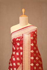 Deep Red Banarasi Katan Silk Saree with Gold Zari Buta