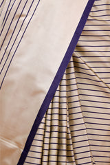 Beige Banarasi Saree with Blue Stripes