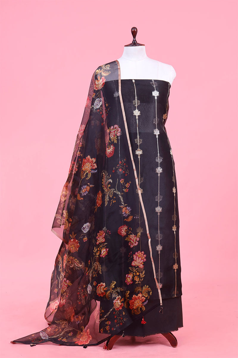 Black Pure Organza Silk Suit Piece for Party/Wedding Wear