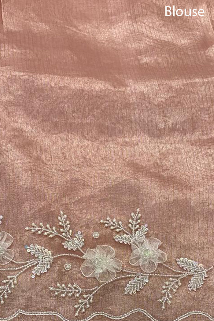 Peach Embellished Tissue Silk Saree