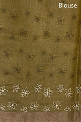 Mustard Embellished Kalamkari Tussar Silk Saree