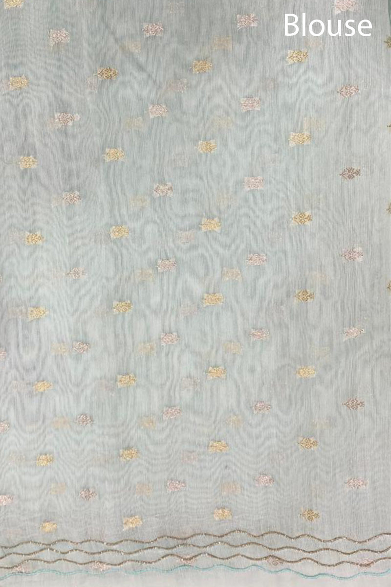 Light Blue Pichwai Embellished Organza Silk Saree