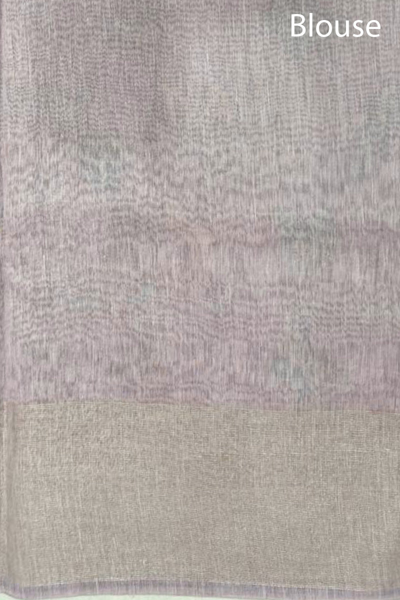 Lilac Butterfly Embroidered Linen Saree