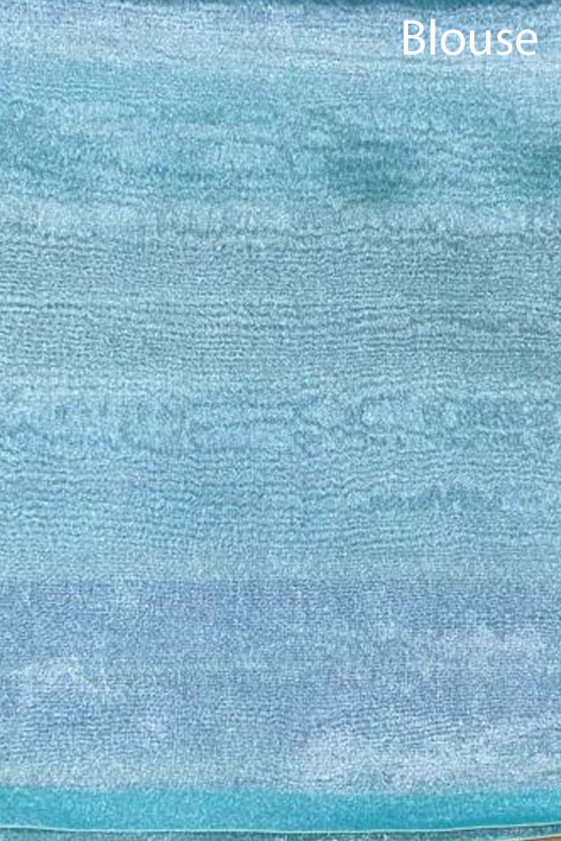 Sea Blue Striped  Rangkat  Woven Tissue Silk Saree