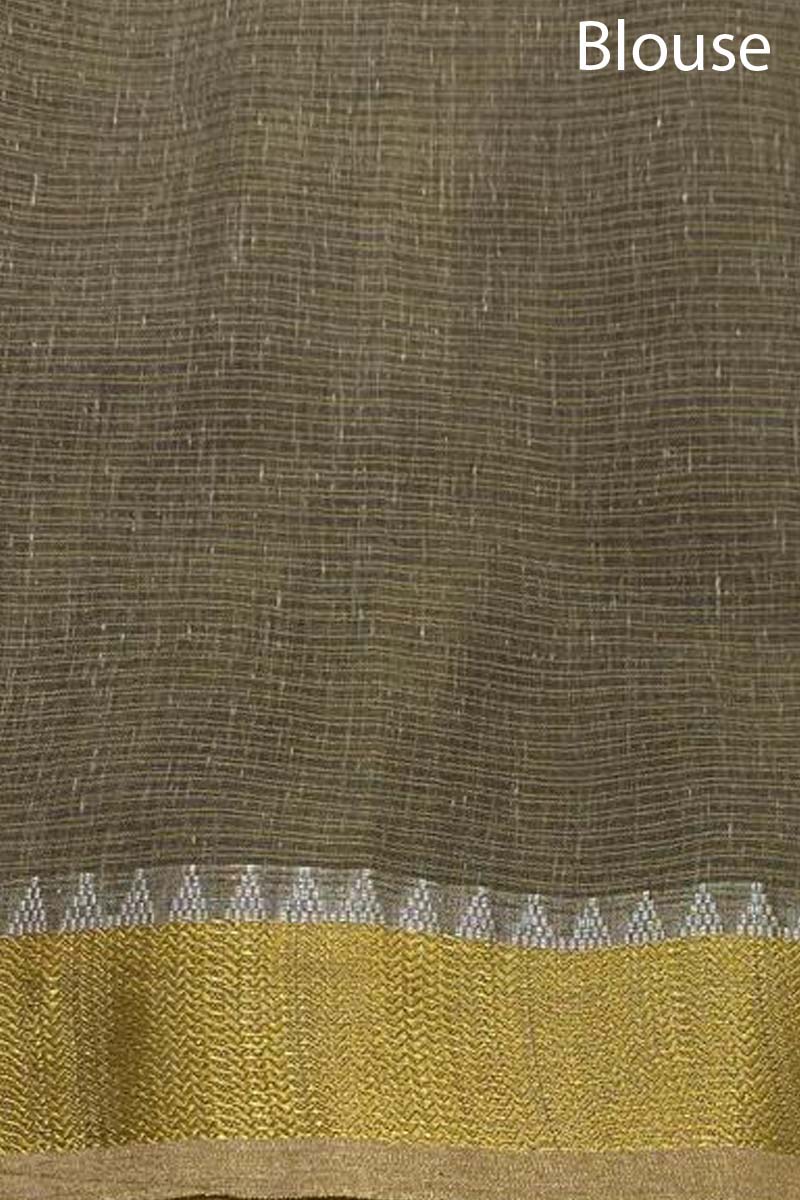 Grey & White Striped Woven Banarasi Cotton Saree