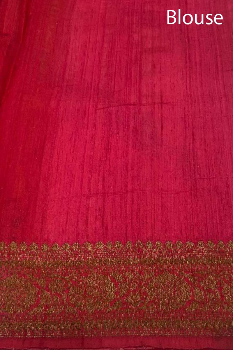 Orange Red Rangkat Handwoven Raw Silk Saree