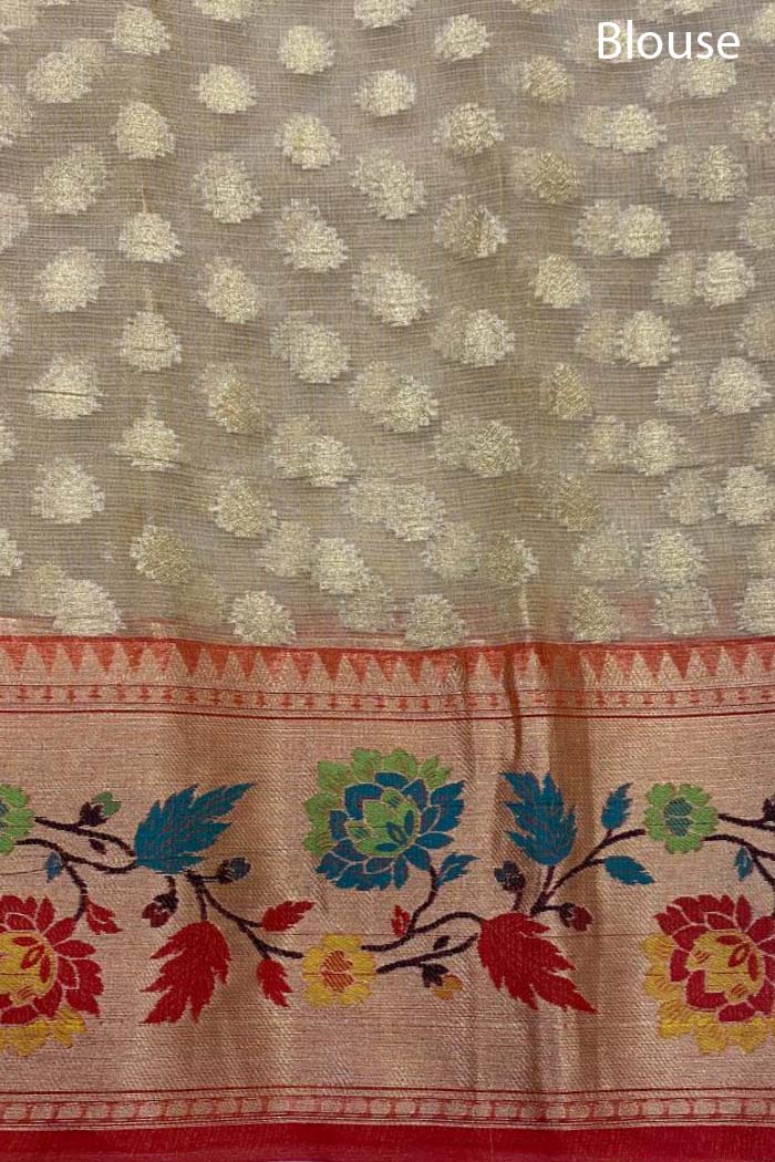 Cream Yellow Paithani Woven Tissue Silk Saree