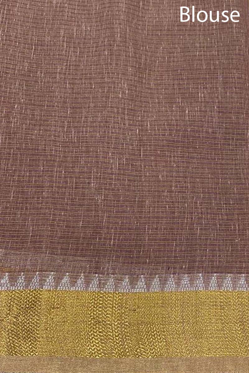 Peach & White Striped Woven Banarasi Cotton Saree
