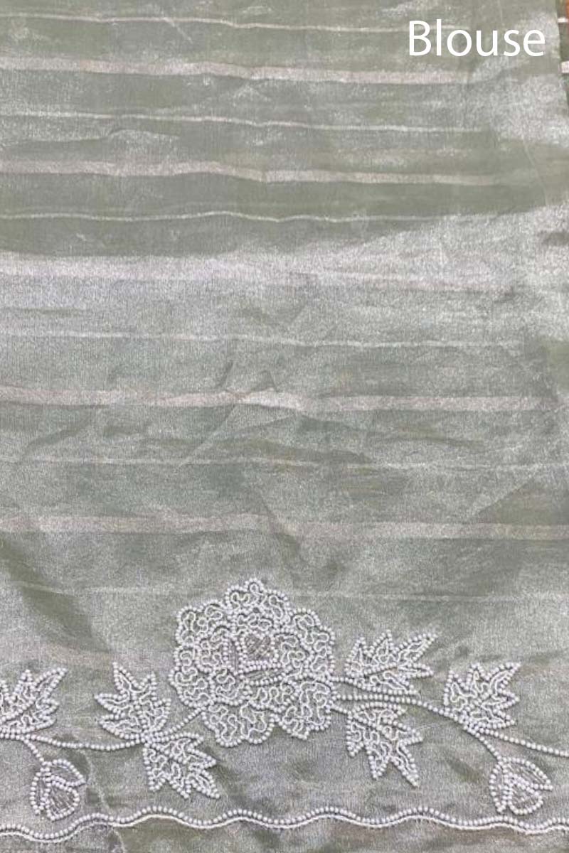 Ratnika Vyas In Sage Green Embellished Tissue Silk Saree
