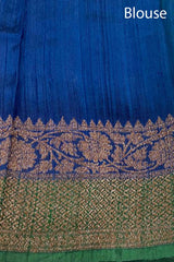 Green & Blue Rangkat Handwoven Raw Silk Saree