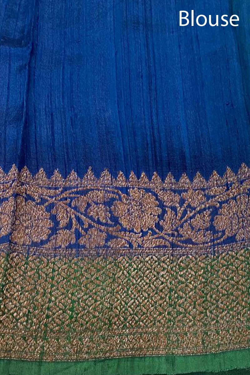 Green & Blue Rangkat Handwoven Raw Silk Saree