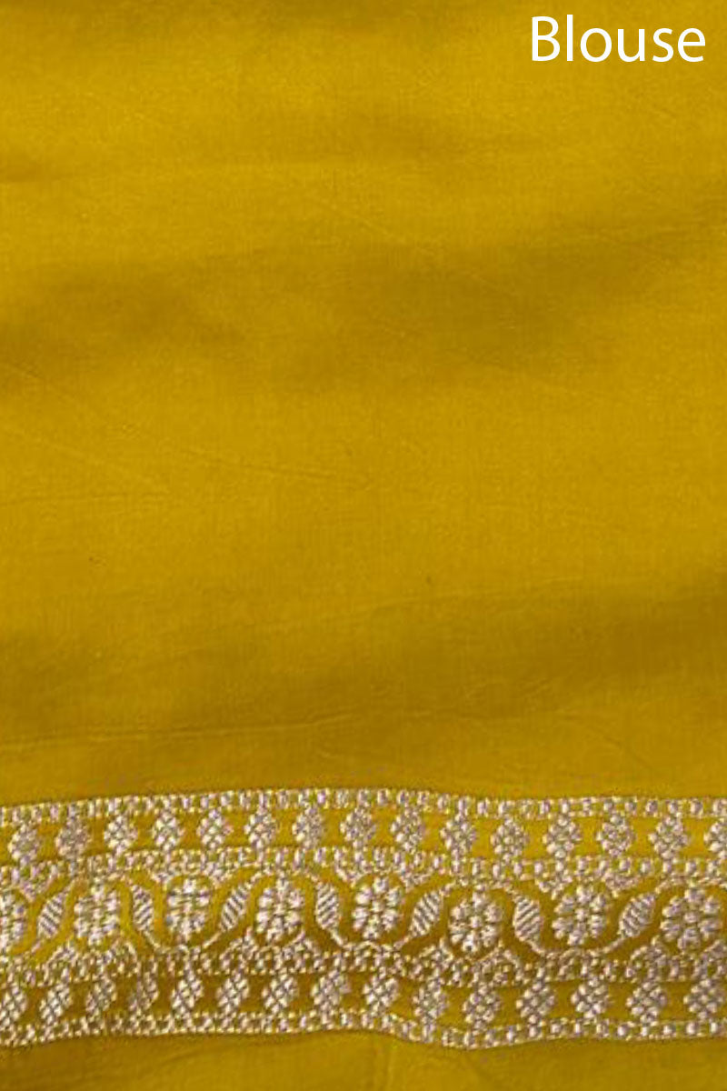 Golden Yellow Ethnic  Handwoven Banarasi Satin Silk Saree