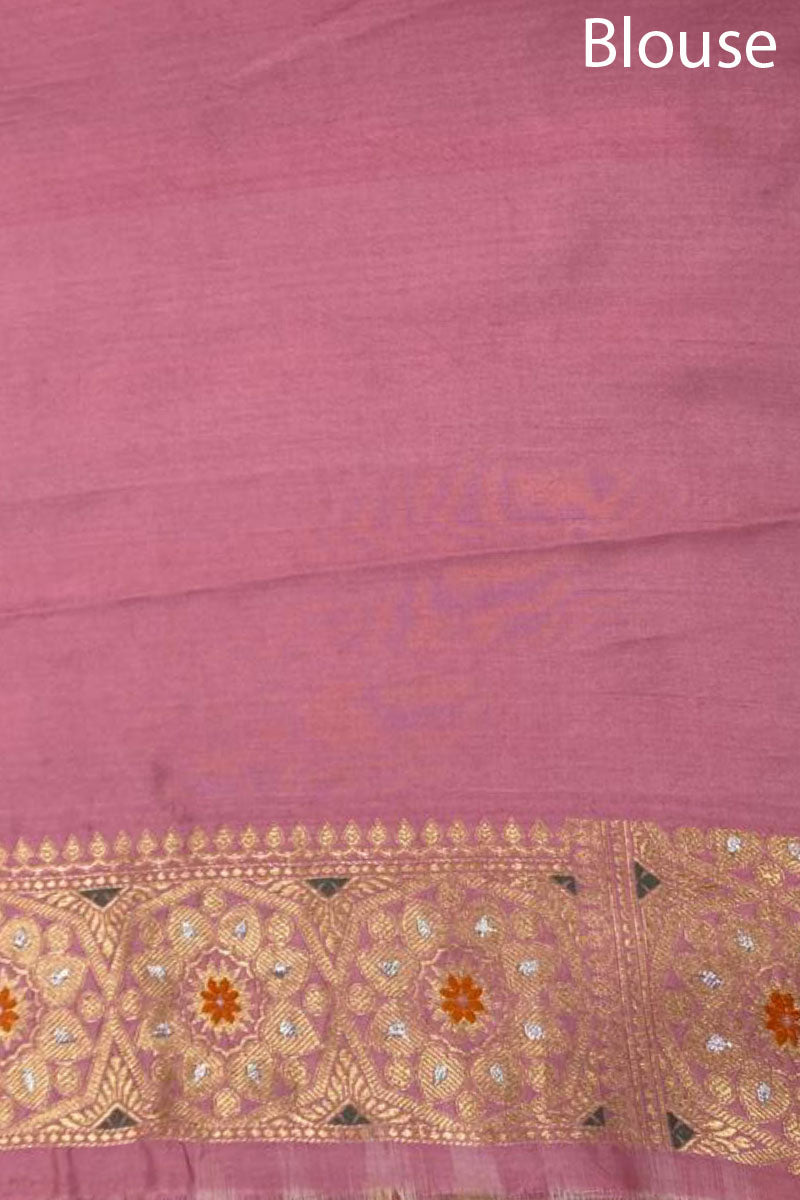 Rose Gold Meenakari Handwoven Banarasi Satin Silk Saree