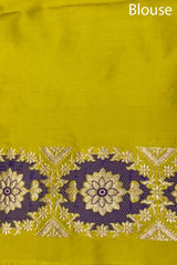 Neon Yellow Ethnic Handwoven Banarasi Satin Silk Saree
