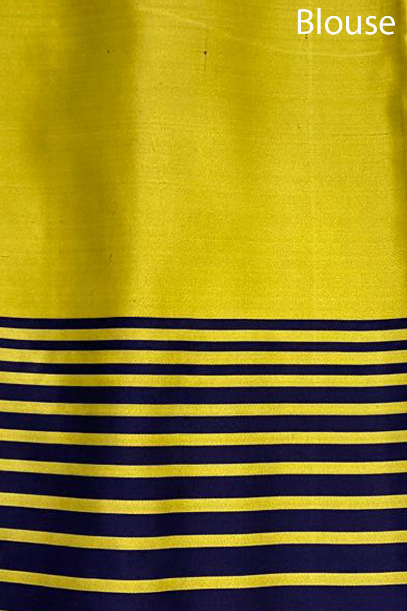 Black & Yellow Handloom Satin Silk Banarasi Saree