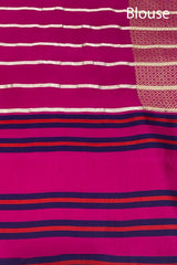 Magenta Pink Striped Kadhwa Handloom Banarasi Satin Silk Saree