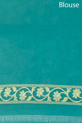 Aqua Blue Cotton Saree With Resham Floral Jaal