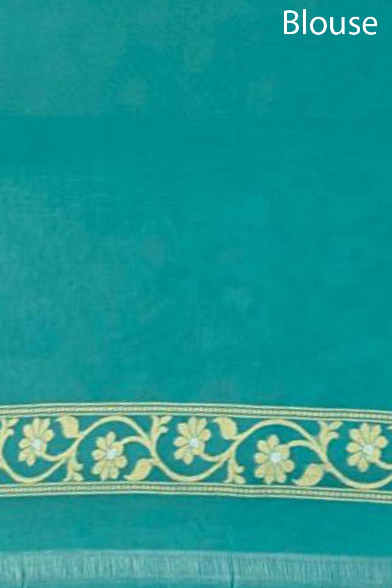 Aqua Blue Cotton Saree With Resham Floral Jaal