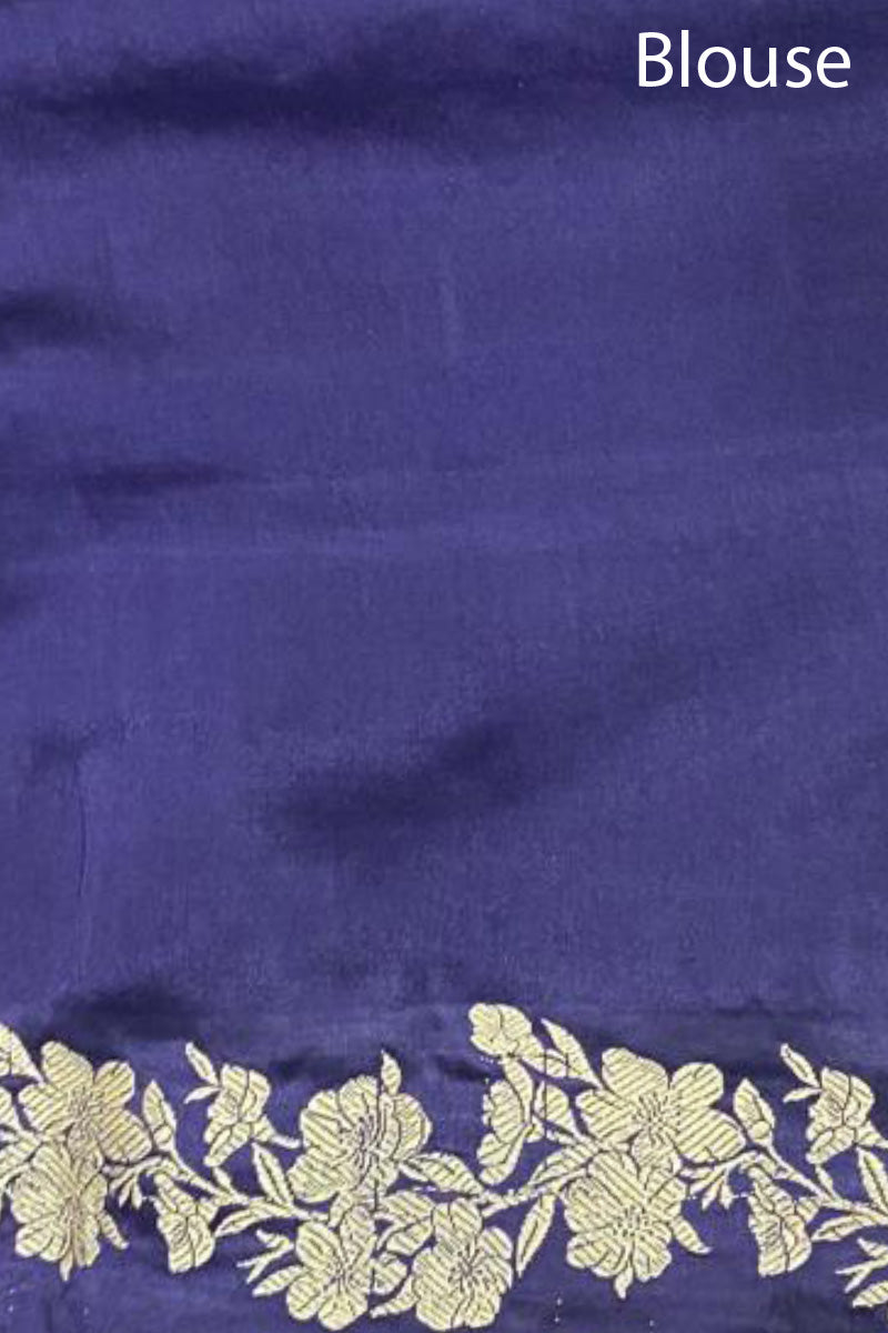 Dark Navy Blue Handloom Banarasi Gajji Silk Saree