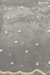 Silver Grey Floral Embellished Tissue Silk Saree