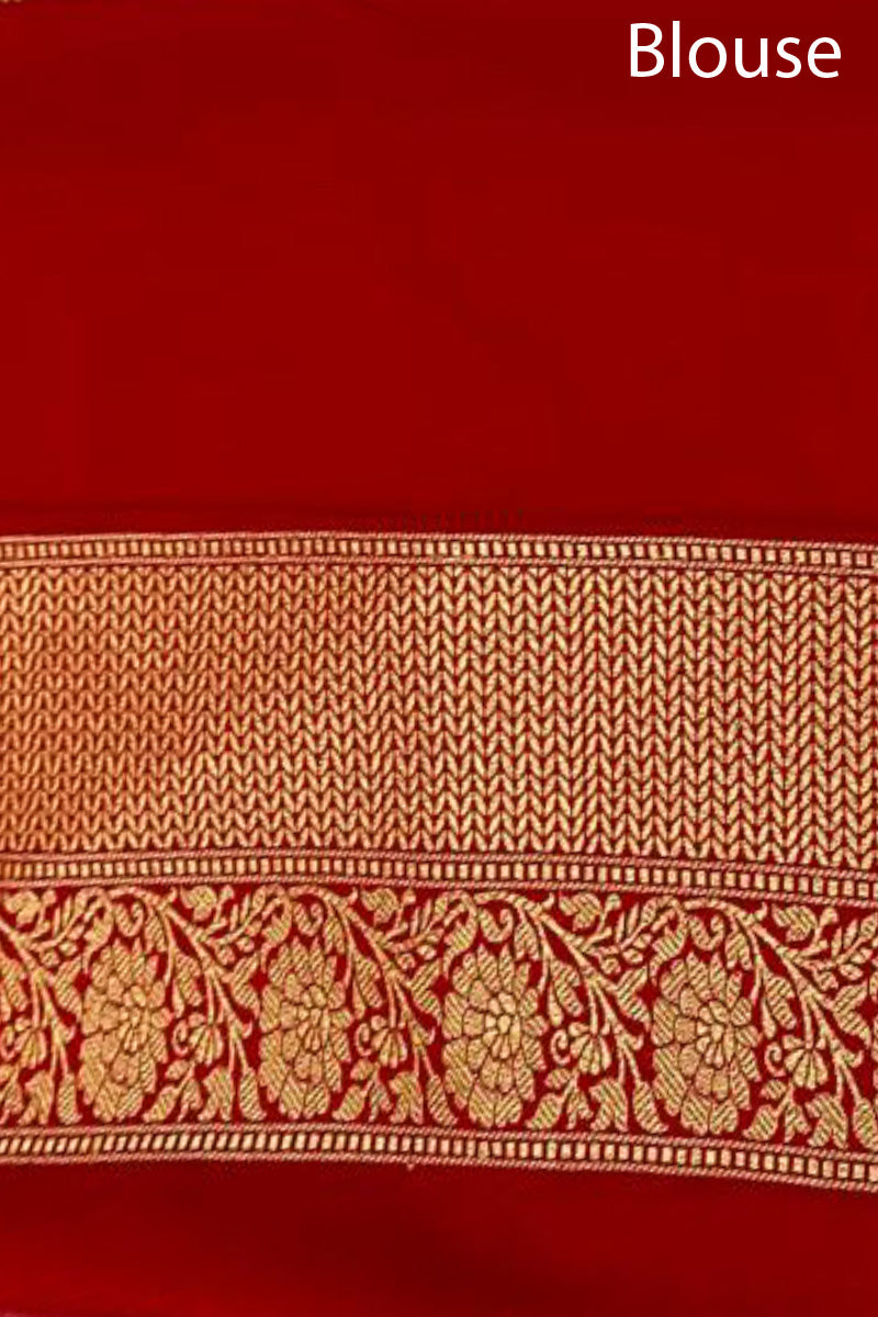 Tomato Red Floral Jaal Woven Silk Saree