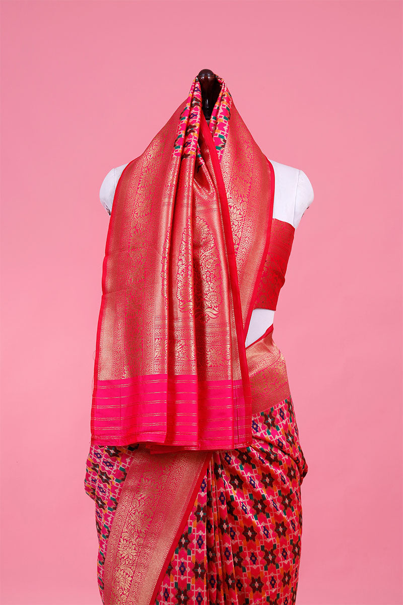 Fuscia Pink Patola Woven Silk Saree