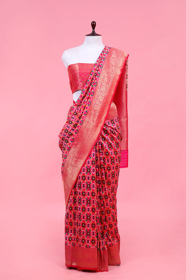 Fuscia Pink Patola Woven Silk Saree