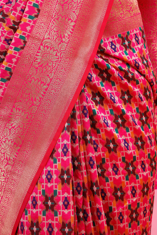 Fuscia Pink Patola Woven Silk Saree